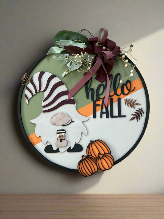 Fall Welcome Door Sign, Hello Fall Wood Wreath