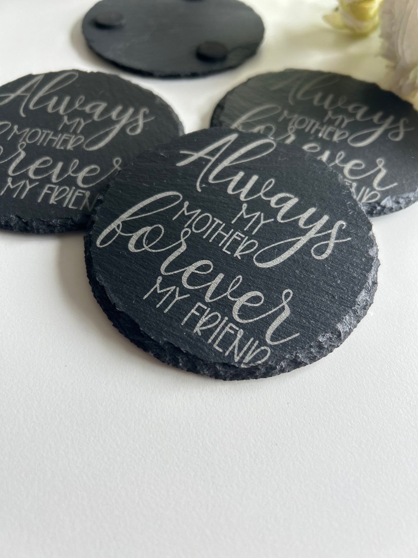 Slate Coasters, Black Slate Coasters Set of 4 Round, Custom Coasters with Quote