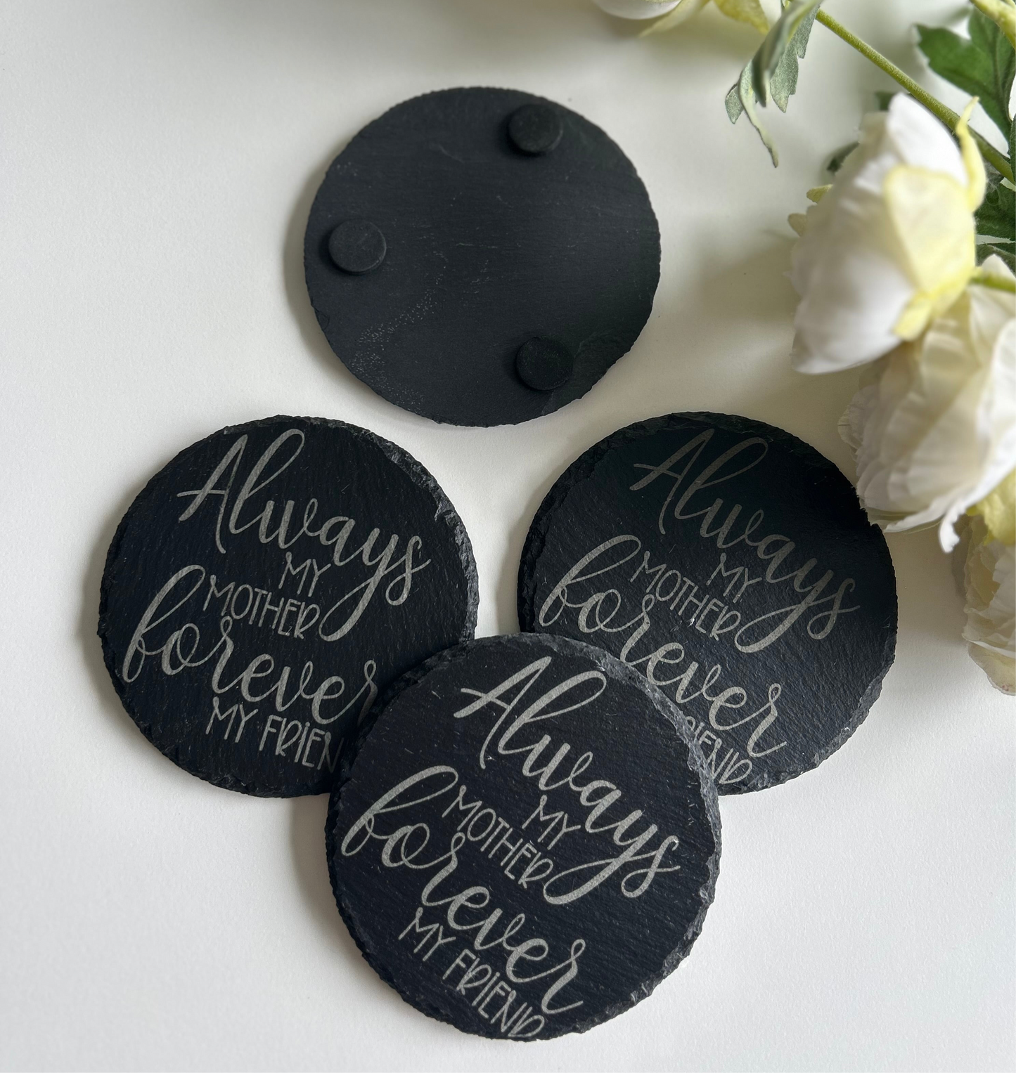 Slate Coasters, Black Slate Coasters Set of 4 Round, Custom Coasters with Quote