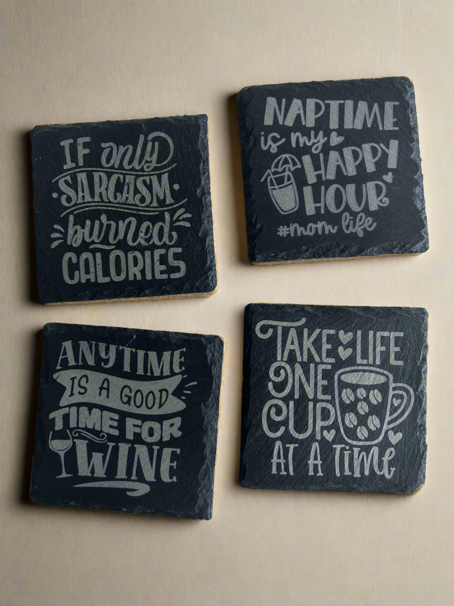 Slate Drink Coasters, Personalized Coasters, Funny Quotes Set of 4, Square