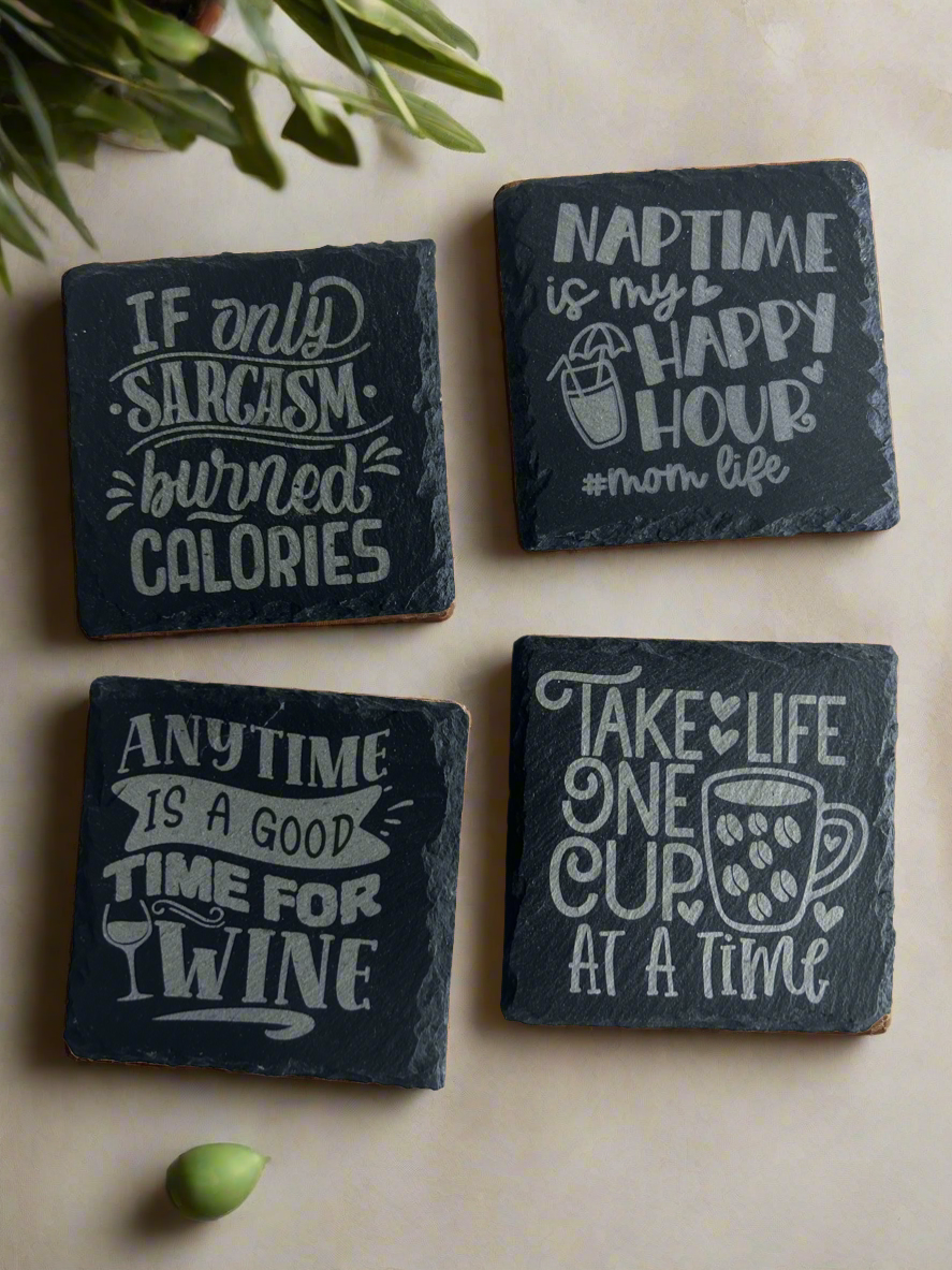 Slate Drink Coasters, Personalized Coasters, Funny Quotes Set of 4, Square