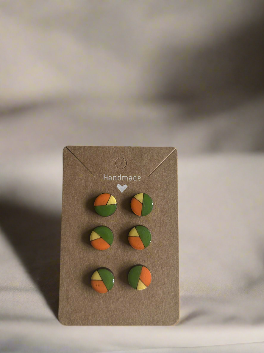 Wood laser cut minimalist colour block stud earrings