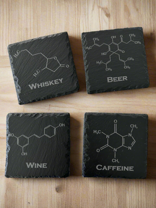 Beer Whiskey Wine Caffeine Black Slate Coasters Set of 4