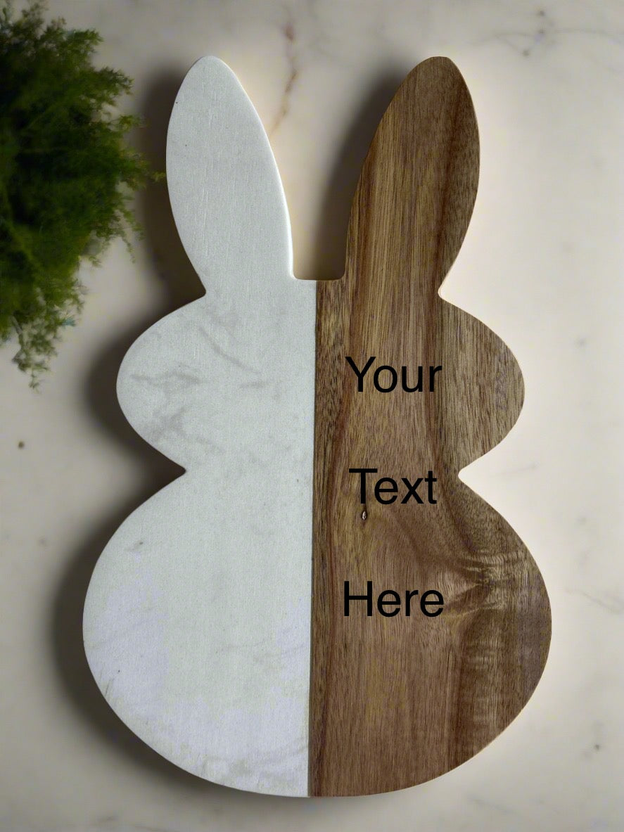 Charcuterie Marble And Acacia Board Customized And Personalized, Bunny Shaped Board