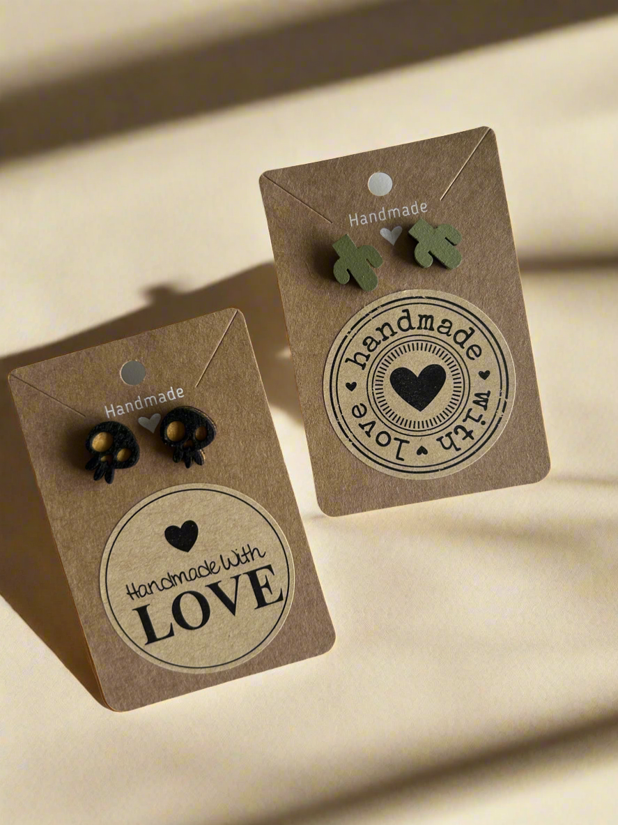 Wood Laser Cut Minimalist Stud Earrings Variety of Themes