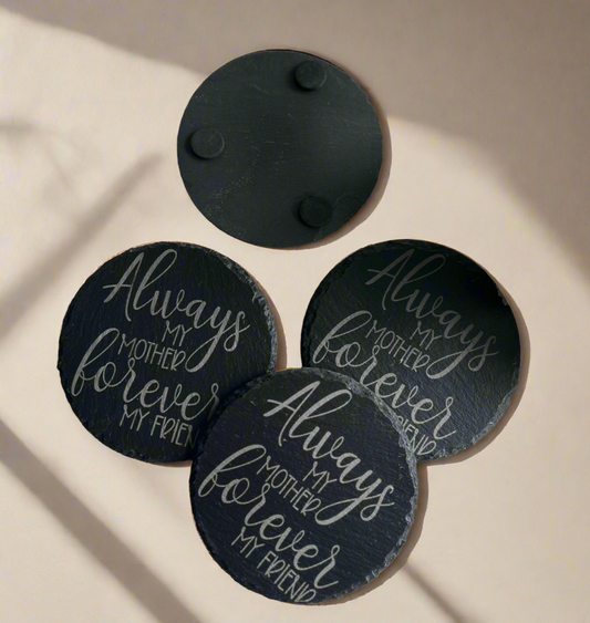 Slate Coasters, Black Slate Coasters Set of 4 Round, Custom Coasters with Quote