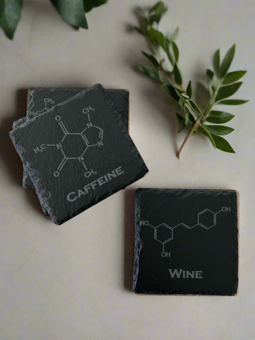 Beer Whiskey Wine Caffeine Black Slate Coasters Set of 4