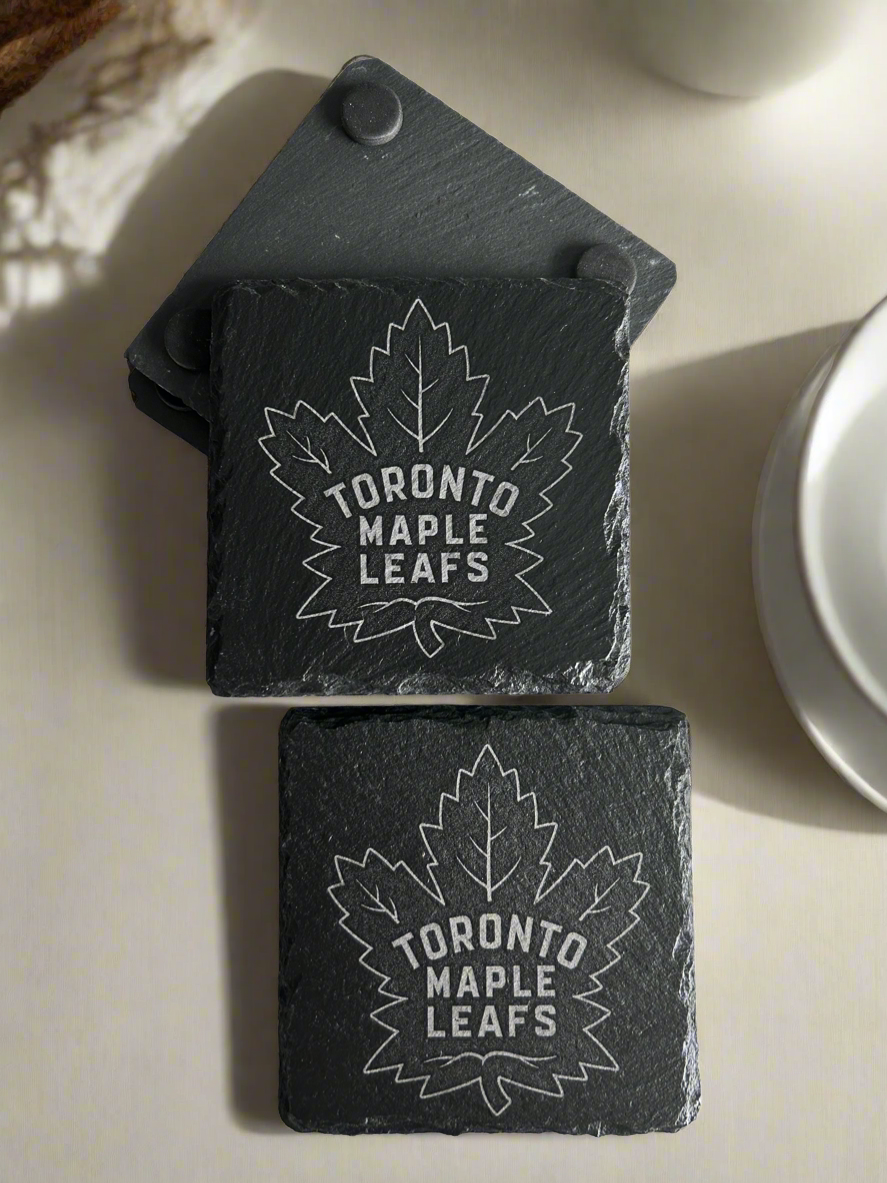 Toronto Maple Leafs Black Slate Coasters Set of 4 Square