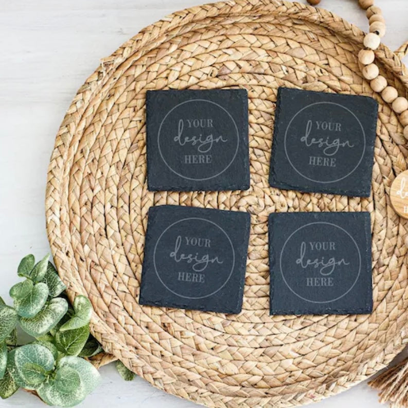 Black Slate Coasters Set Of 4 Square, Customized And Personalized