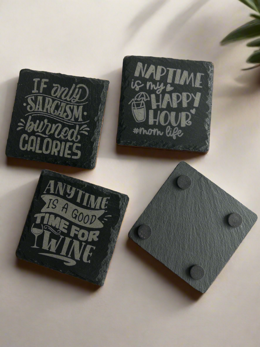 Slate Drink Coasters, Personalized Coasters, Funny Quotes Set of 4, Square