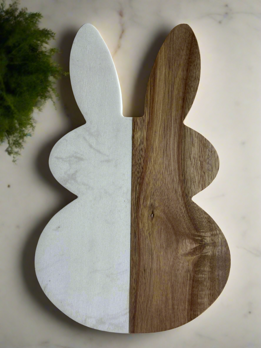 Charcuterie Marble And Acacia Board Customized And Personalized, Bunny Shaped Board