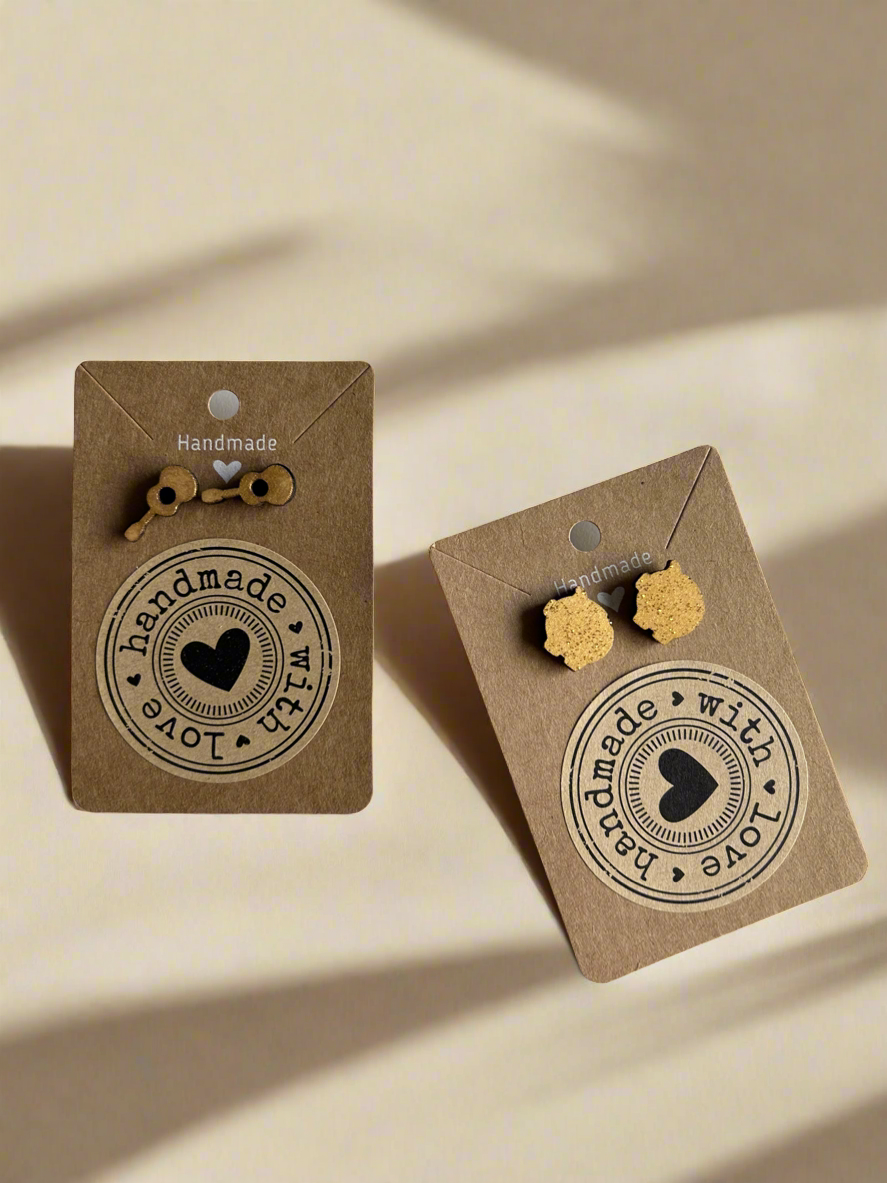 Wood Laser Cut Minimalist Stud Earrings Variety of Themes