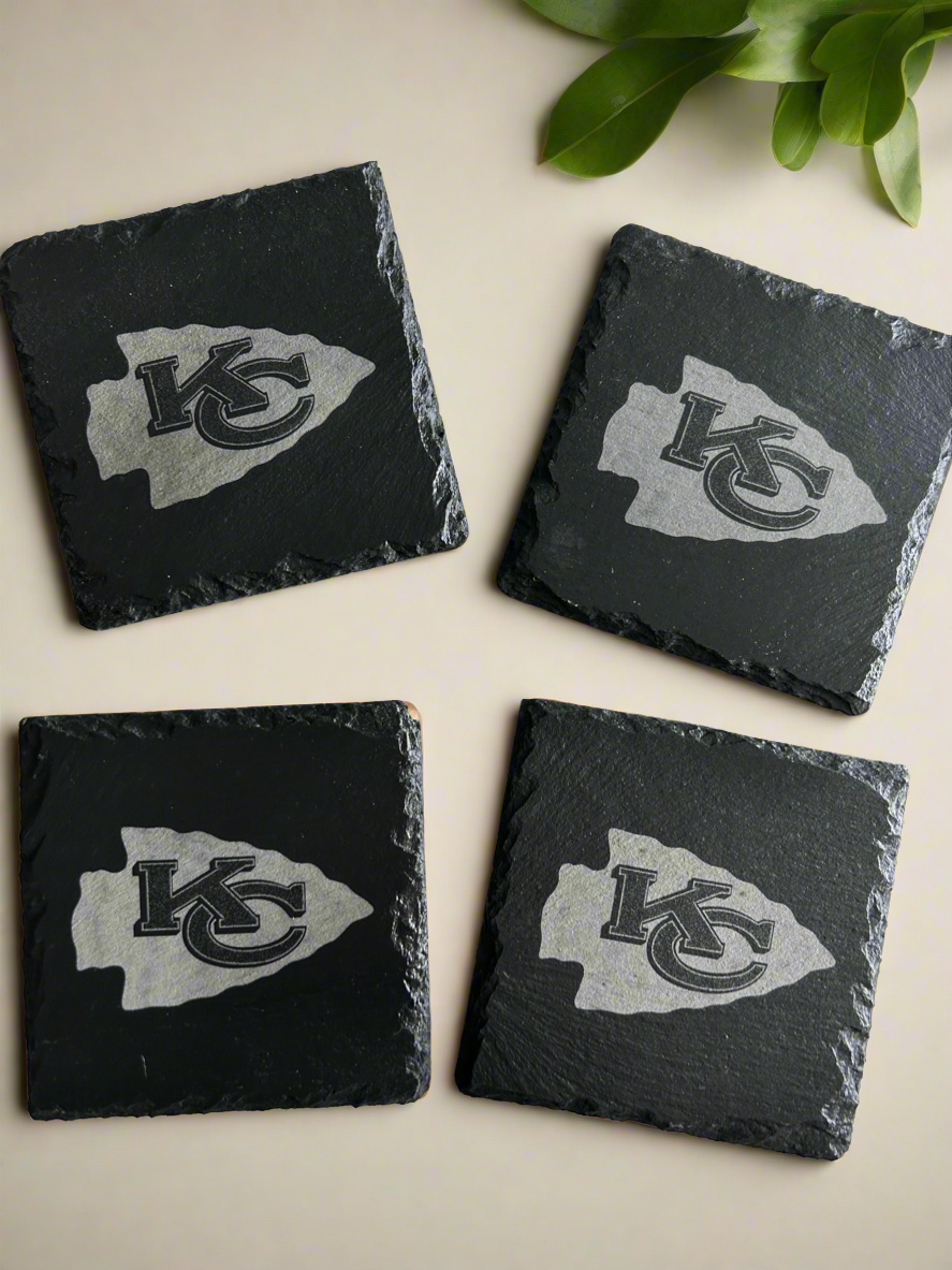 Kansas City Chiefs Black Slate Coasters Set Of 4 Square