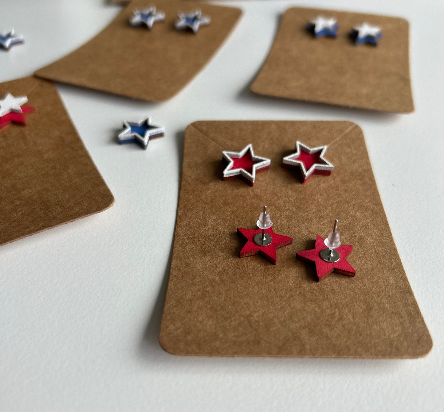 4th of July Wood Stud Earrings, Memorial Day earrings, Independence Day set of 2